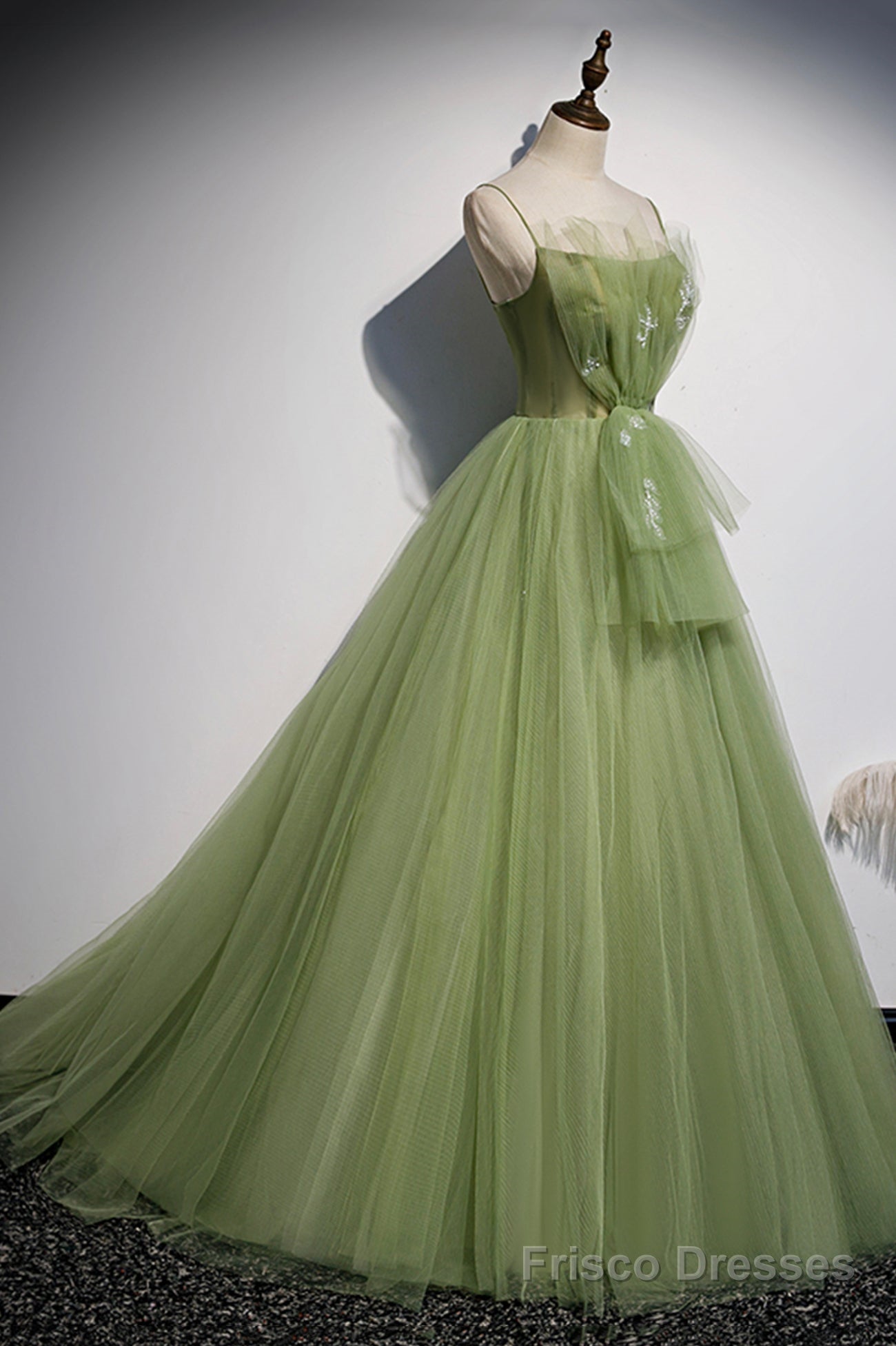 Green Scoop Tulle Floor Length Prom Dress, A-Line Green Formal Dress Main image