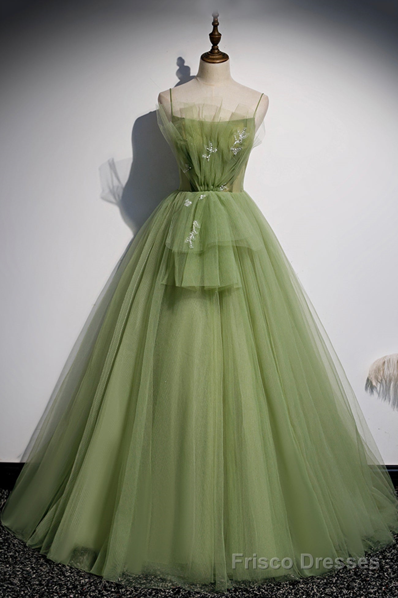 Green Scoop Tulle Floor Length Prom Dress, A-Line Green Formal Dress Secondary image