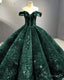 Green Sequin Off The Shoulder Ball Gown