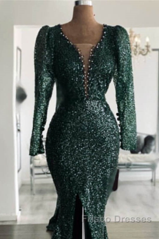 Green Sequin V Neck Mermaid Formal Prom Dress Secondary image
