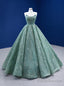 Green Sequins Appliques Strapless Prom Dress