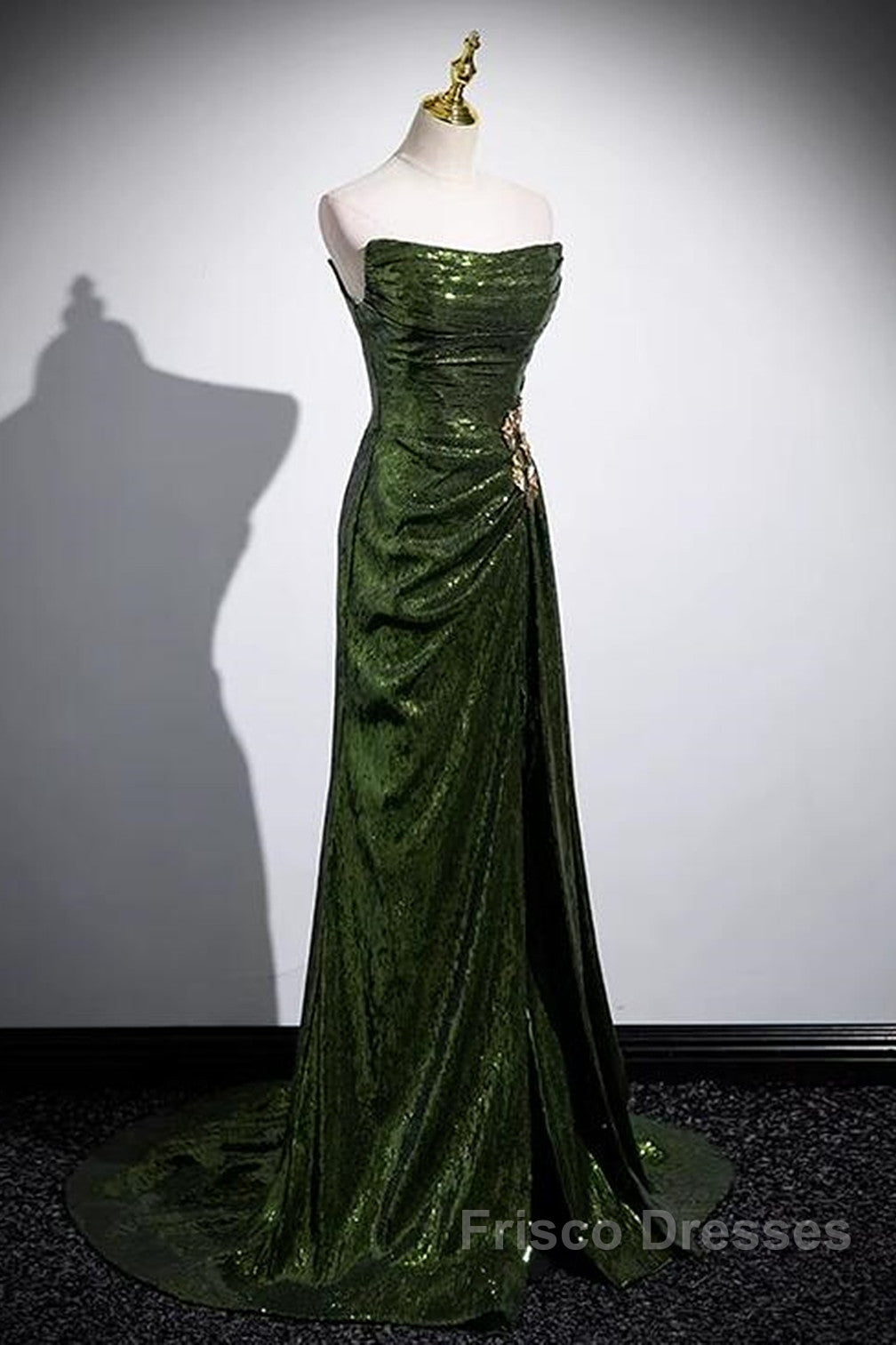 Green Sequins Long Mermaid Formal Prom Dress, Green Lace-Up Party Dress With Slit Secondary image