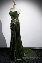Green Sequins Long Mermaid Formal Prom Dress, Green Lace-Up Party Dress With Slit