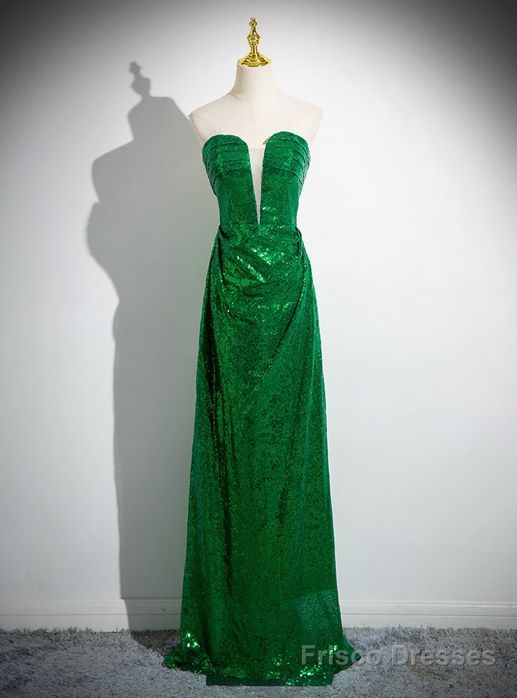 Green Sequins Strapless Pleats Prom Dress Main image