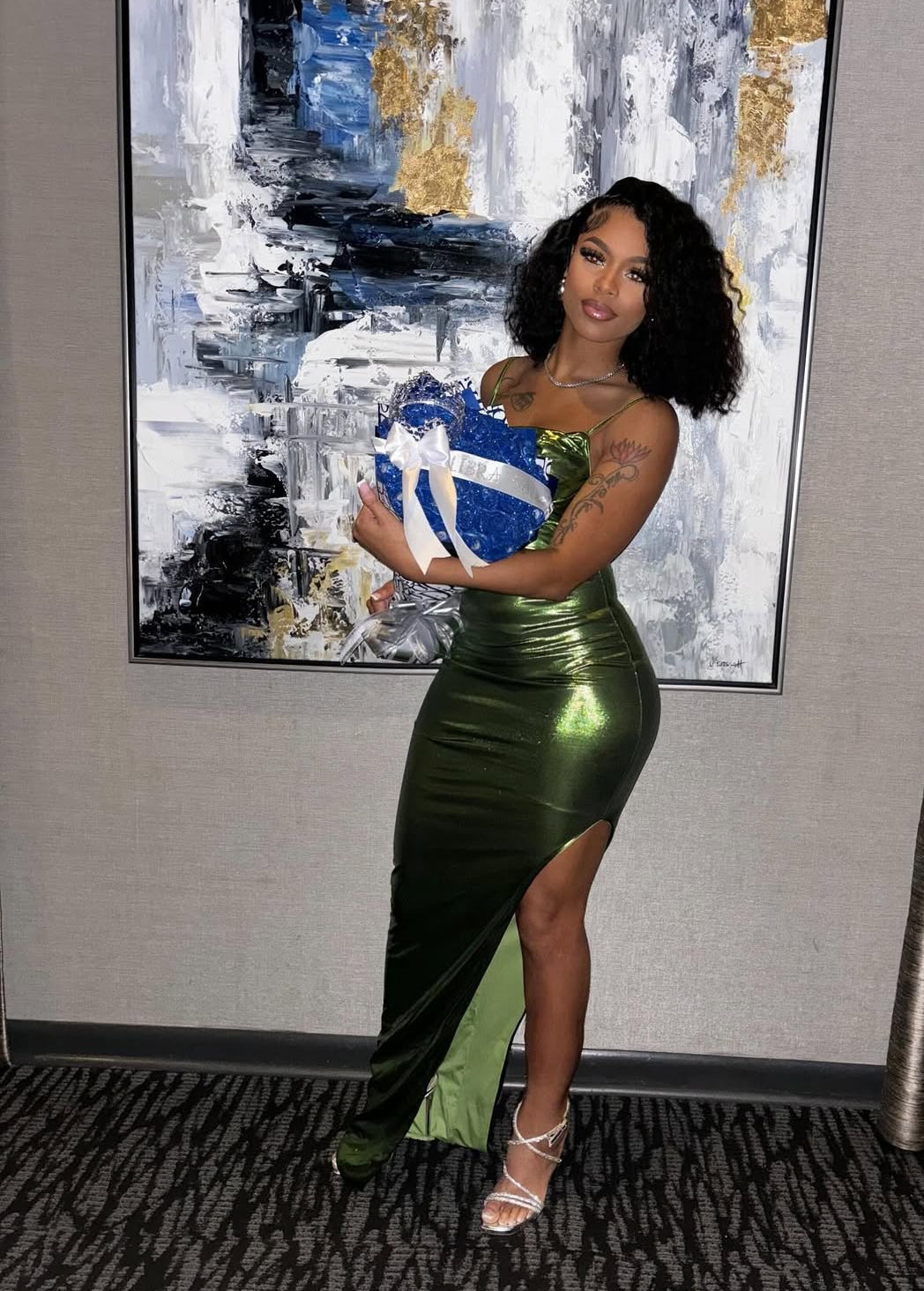 Green Sheath Long Prom Dresses With Slit Black Girl Evening Dress