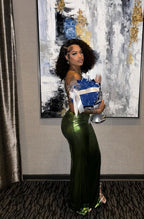 Green Sheath Long Prom Dresses With Slit Black Girl Evening Dress