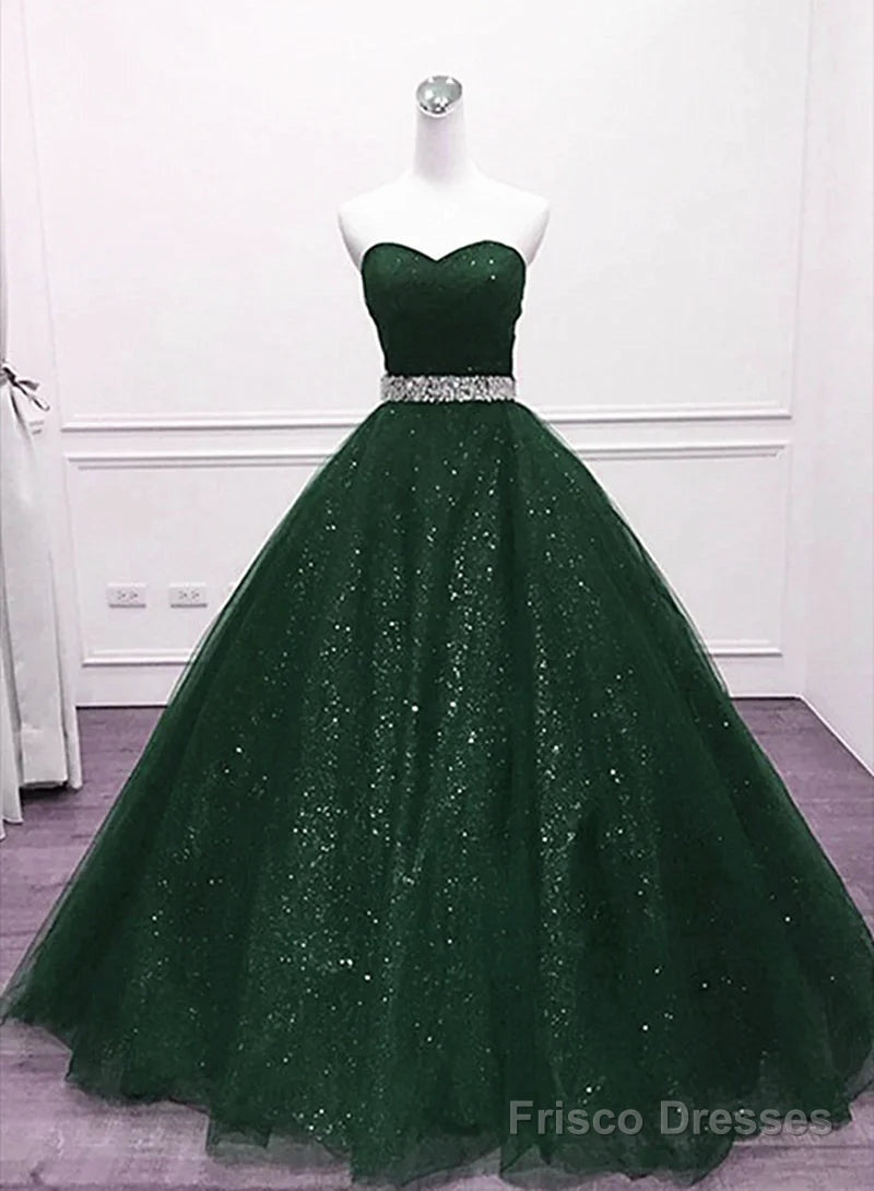 Green Shiny Tulle Beaded Sweetheart Party Dress, Green Formal Dress Main image