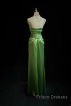 Green Spaghetti Strap Sheath Satin Beaded Formal Prom Dress Evening Gown