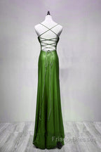 Green Straps Lace-Up Formal Dress Evening Dress, Green Spandex Formal Prom Dress