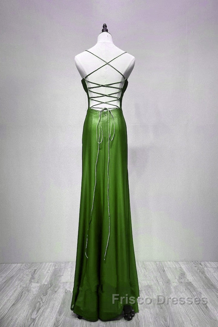 Green Straps Lace-Up Formal Dress Evening Dress, Green Spandex Formal Prom Dress