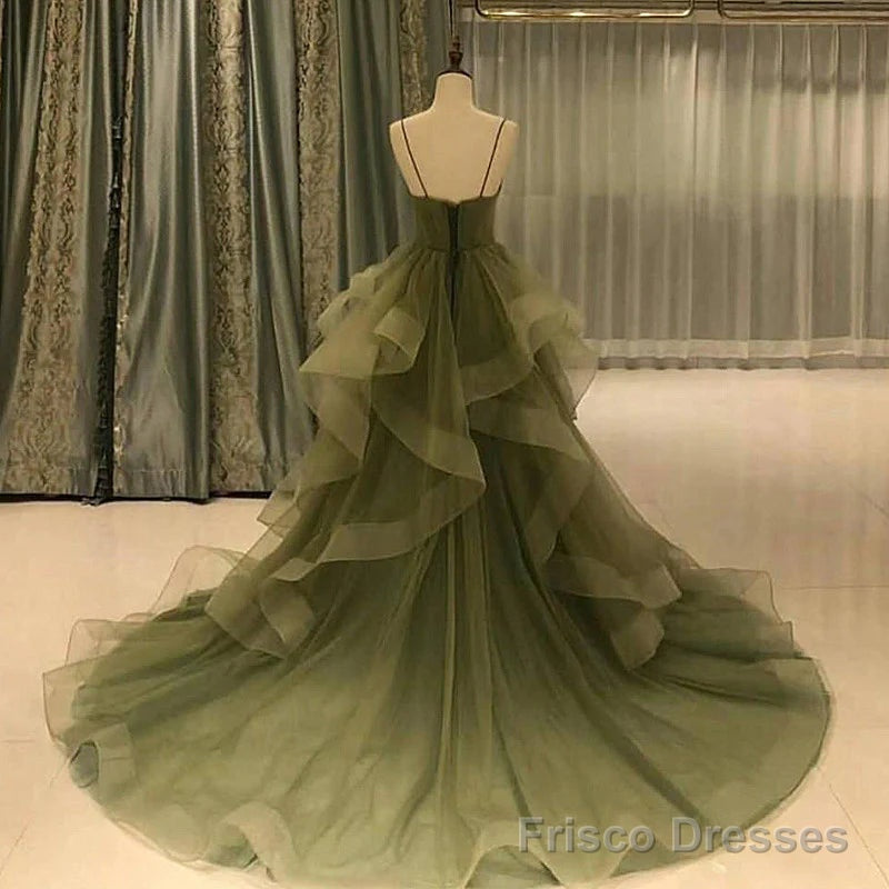 Green Straps Sweetheart Tulle Long Evening Dress, Green Layers Tulle Prom Dress Secondary image