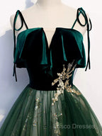 Green Straps Velvet Long Lace Formal Prom Dress