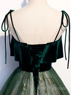Green Straps Velvet Long Lace Formal Prom Dress