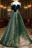 Green Straps Velvet Long Lace Formal Prom Dress