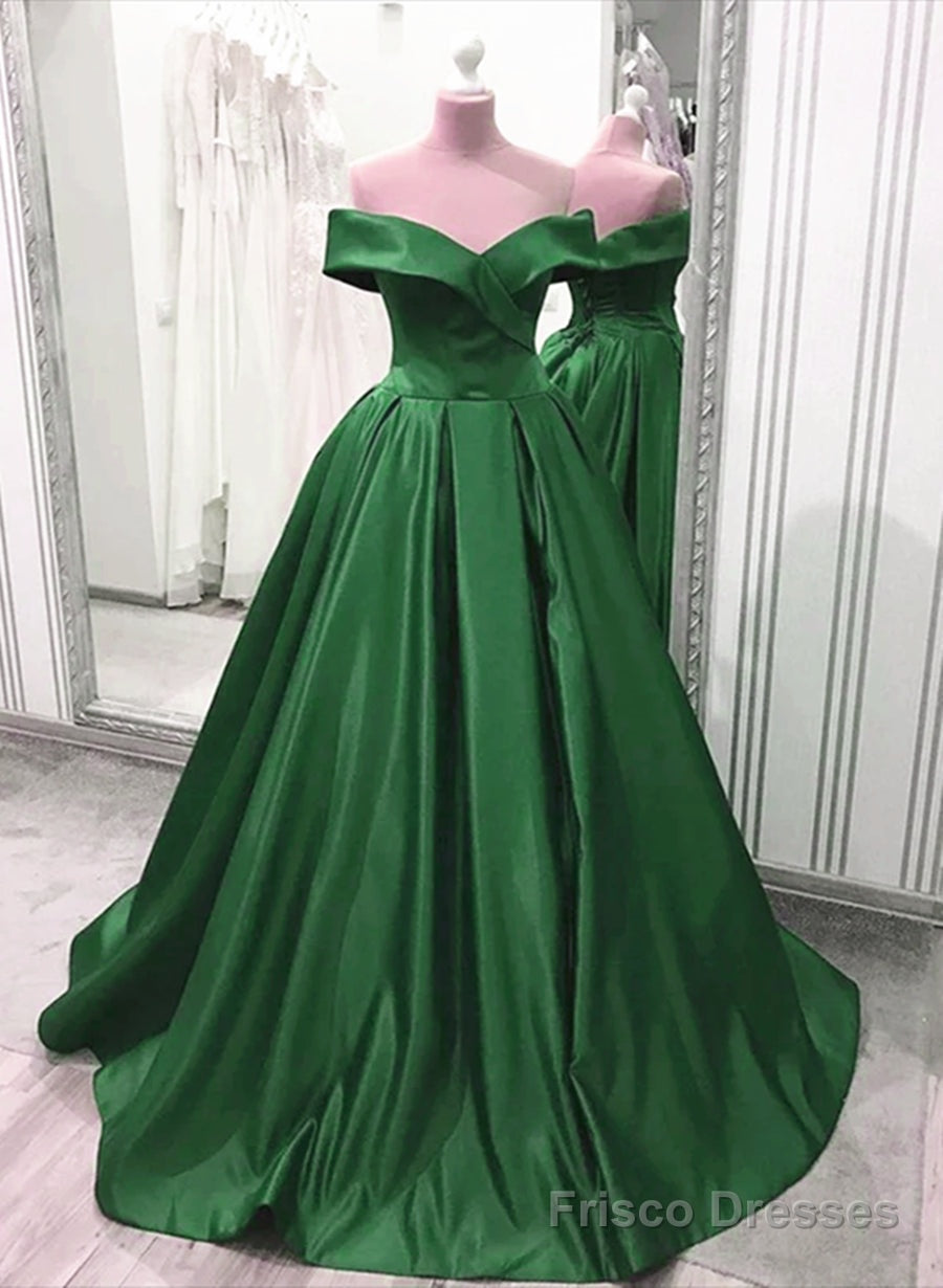 Green Sweetheart A-line Satin Floor Length Prom Dress, Green Evening Dress Main image