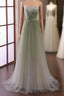 Green Sweetheart Gradient Beaded Tulle Floor Length Party Dress, Green Junior Formal Prom Dress