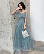 Green Sweetheart Lace Tulle Long Party Dress, Green A-Line Evening Dresses