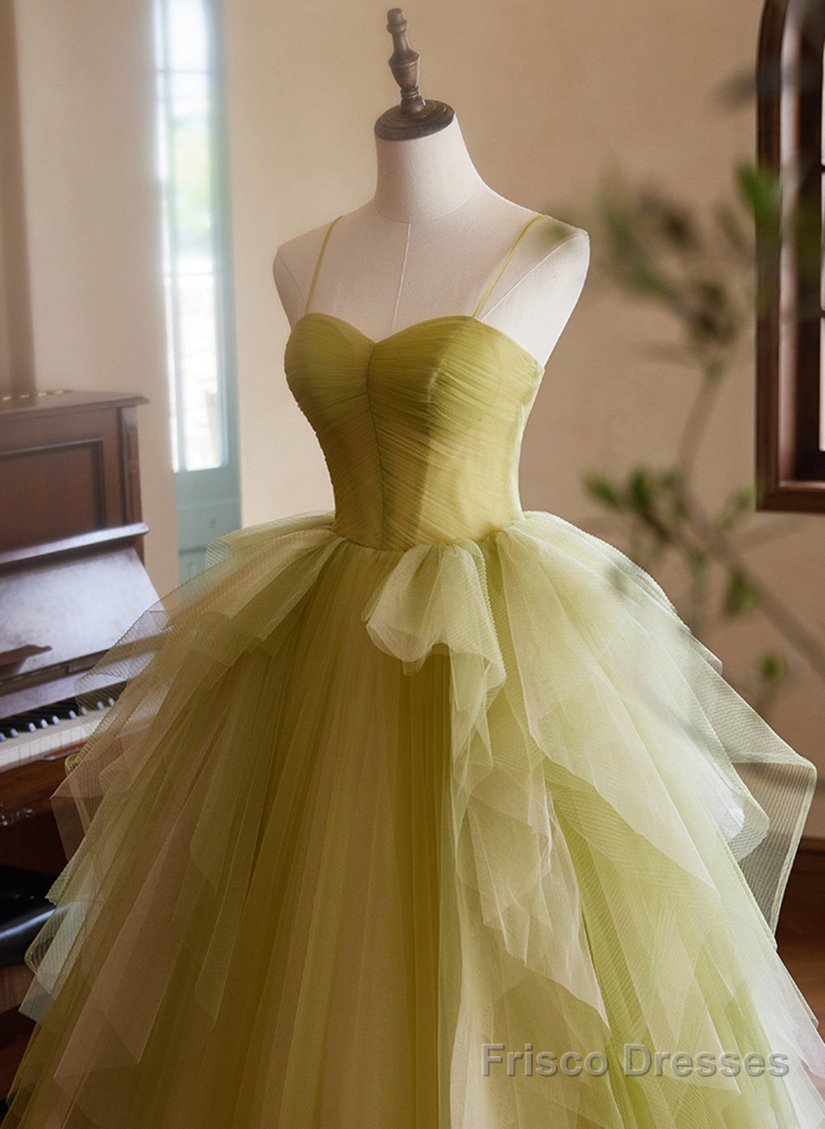 Green Sweetheart Straps Tulle Long Party Dress, Green Tulle Prom Dress Secondary image