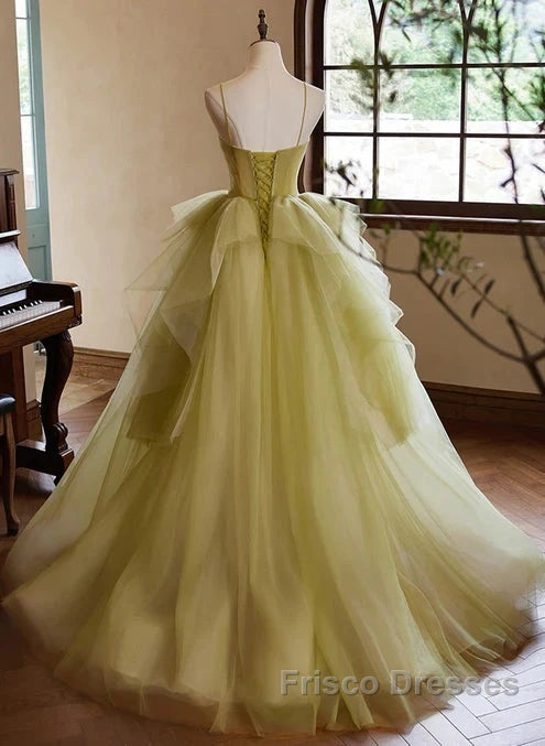 Green Sweetheart Straps Tulle Long Party Dress Formal Prom Dress A Line December Wedding Guest Dress