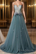 Green sweetheart tulle lace long Formal Prom Dresses green formal Dresses