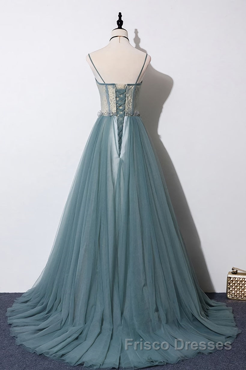 Green sweetheart tulle lace long Formal Prom Dresses green formal Dresses