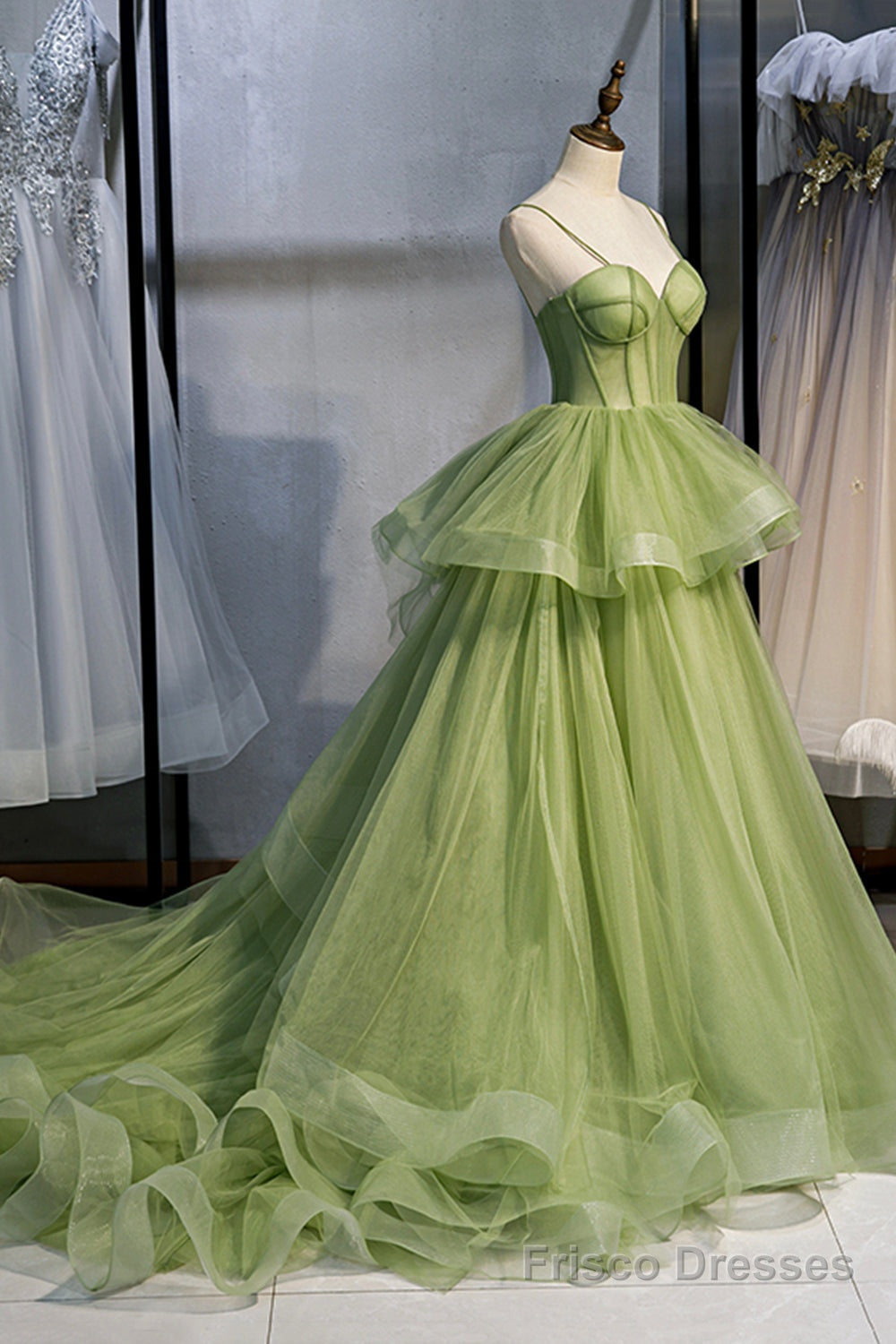 Green Sweetheart Tulle Long Prom Dress, A-Line Evening Graduation Dress Main image