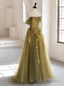 Green Tulle Appliques Off the Shoulder Prom Dress