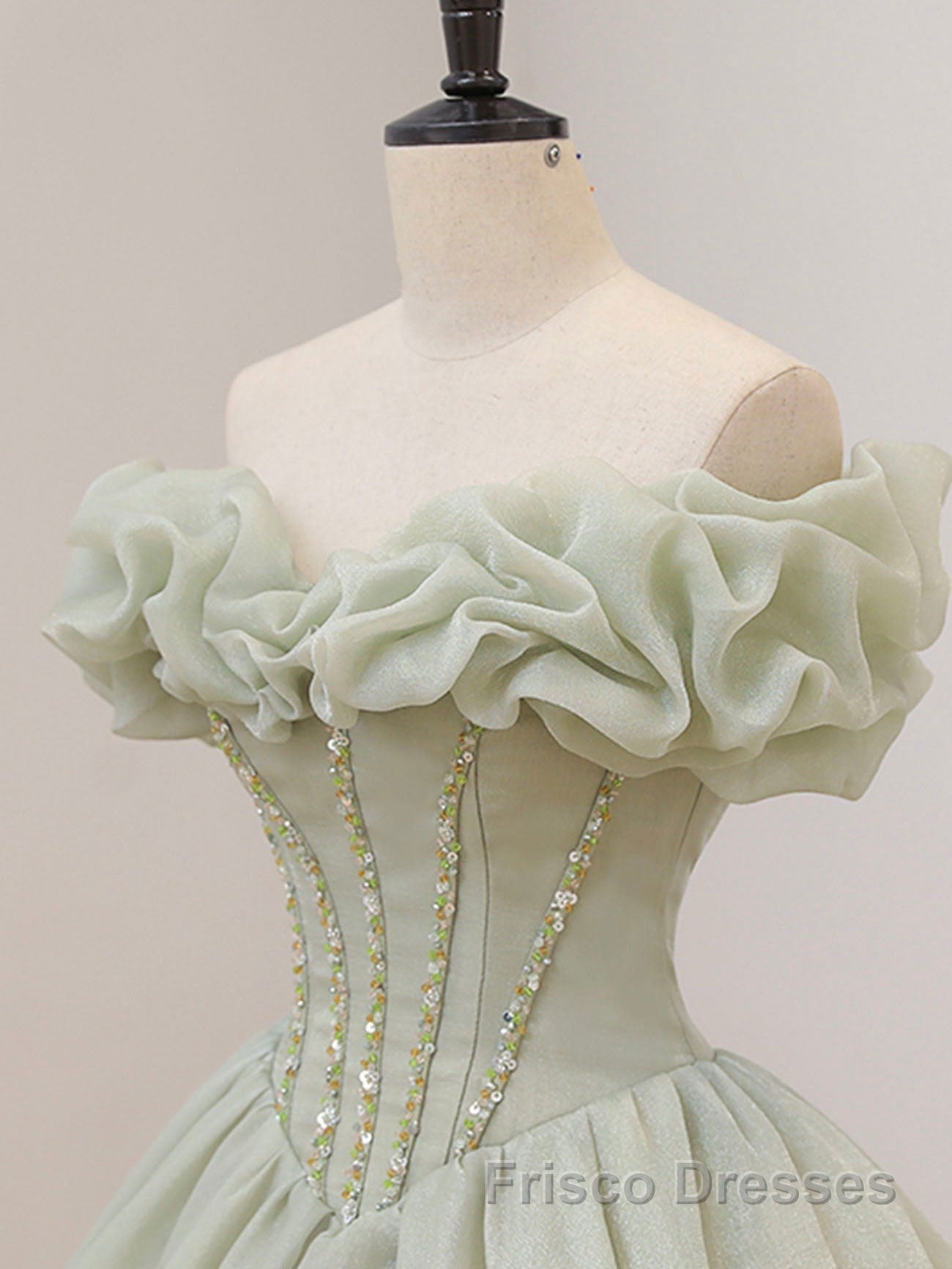 Green Tulle Beading Long Formal Prom Dresses, Green Formal Graduation Dresses Secondary image