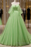 Green Tulle Beading Off Shoulder Sparkle Formal Prom Dress
