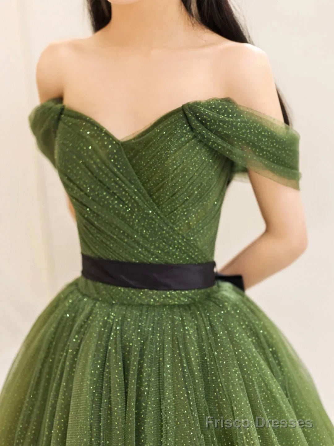 Green Tulle Floor Length Prom Dress, Lovely Off The Shoulder Evening Party Dress Secondary image