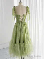 Green Tulle Knee Length Prom Dress, Lovely A-Line Party Homecoming Dress