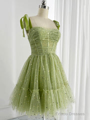 Green Tulle Knee Length Prom Dress, Lovely A-Line Party Homecoming Dress