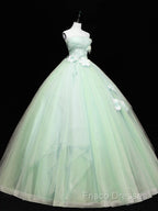 Green Tulle Lace Applique Long Formal Prom Dress, Green Sweet 16 Dress