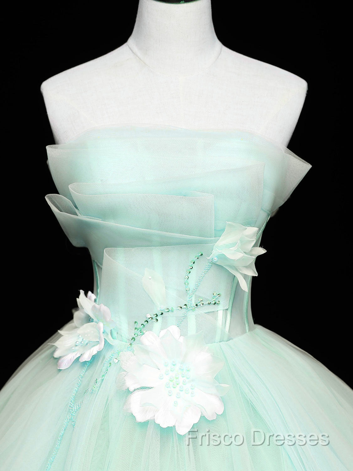 Green Tulle Lace Applique Long Formal Prom Dress, Green Sweet 16 Dress