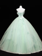 Green Tulle Lace Applique Long Formal Prom Dress, Green Sweet 16 Dress