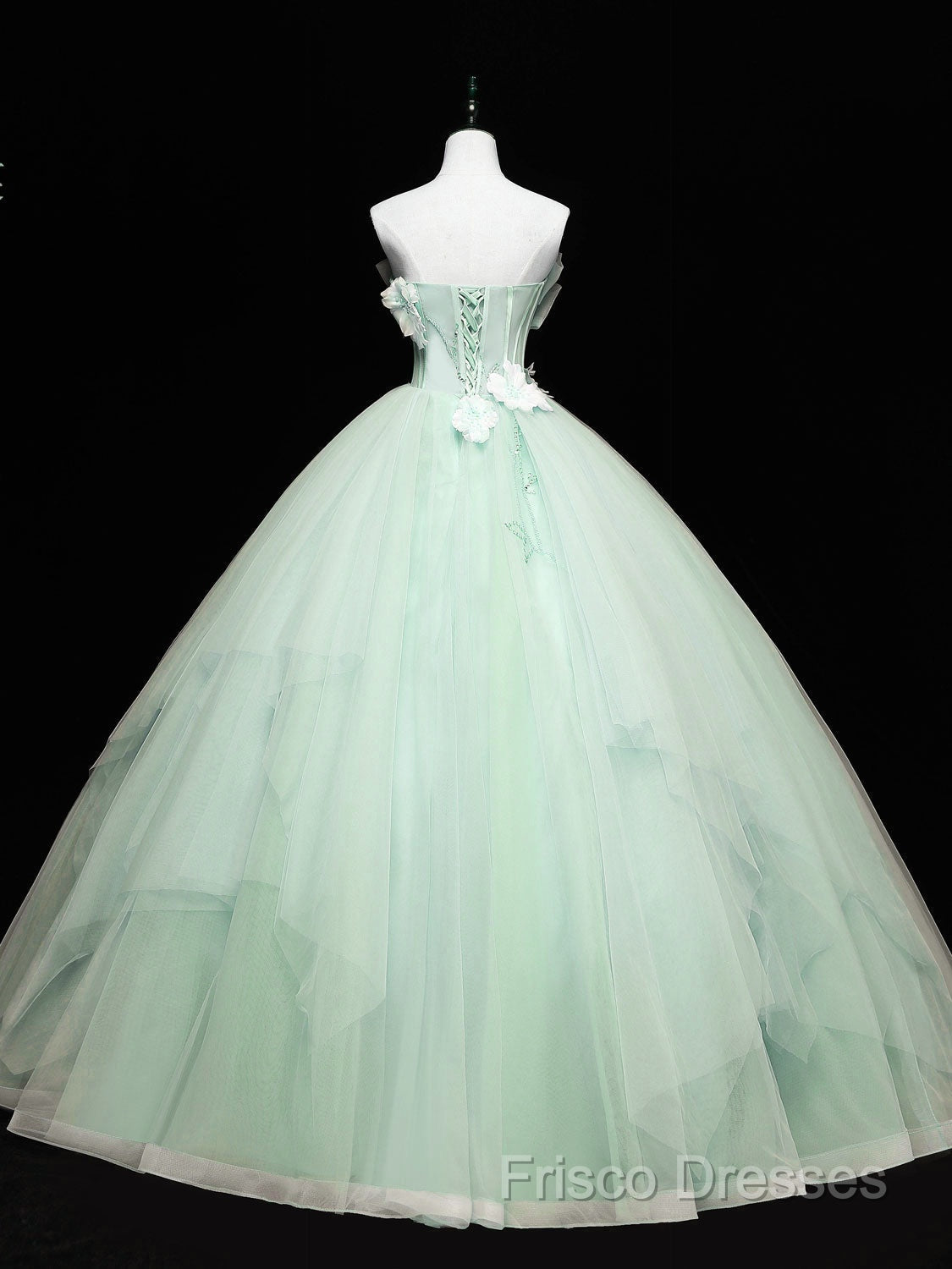Green Tulle Lace Applique Long Formal Prom Dress, Green Sweet 16 Dress