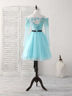 Green Tulle Lace Applique Short Prom Dress, Green Homecoming Dress