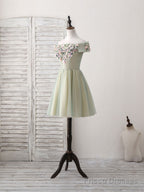 Green Tulle Lace Applique Short Prom Dress, Green Homecoming Dress