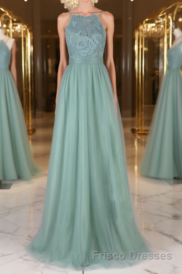 Green tulle lace long Formal Prom Dresses green lace evening Dresses Main image