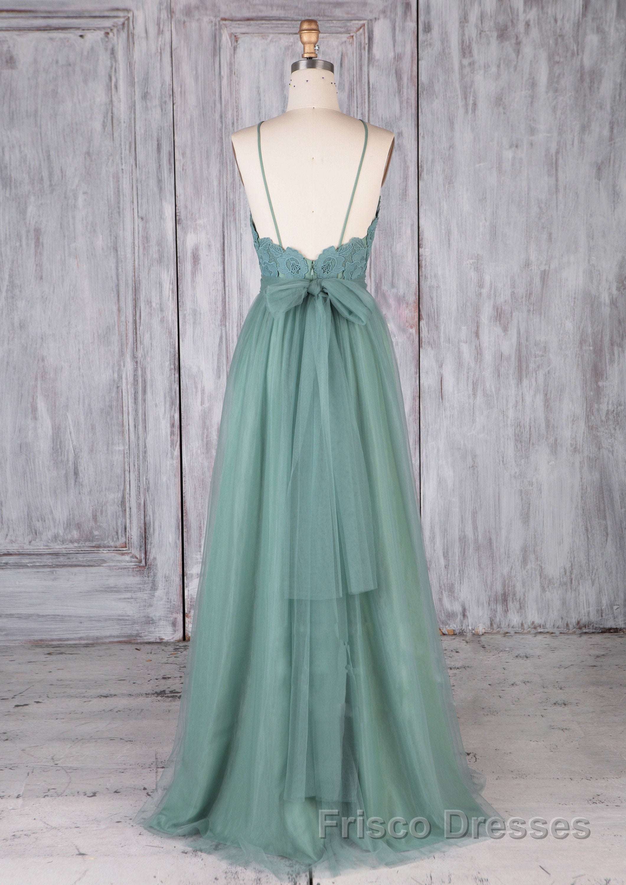 Green tulle lace long Formal Prom Dresses green lace evening Dresses Secondary image