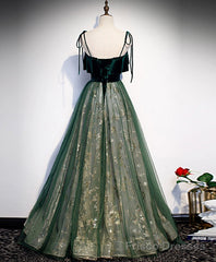 Green Tulle Lace Long Prom Dress Green Tulle Lace Formal Dress