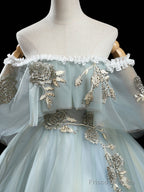 Green Tulle Lace Long Prom Dress, Lace Evening Dress