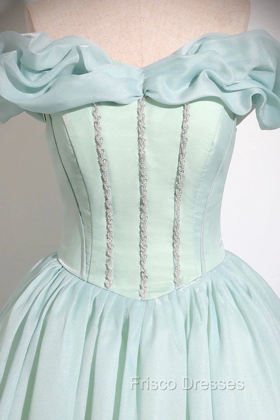 Green Tulle Long A-Line Formal Prom Dress, Lovely Off The Shoulder Evening Party Dress