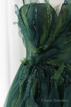 Green Tulle Long A-Line Prom Dress, Spaghetti Straps Evening Dress