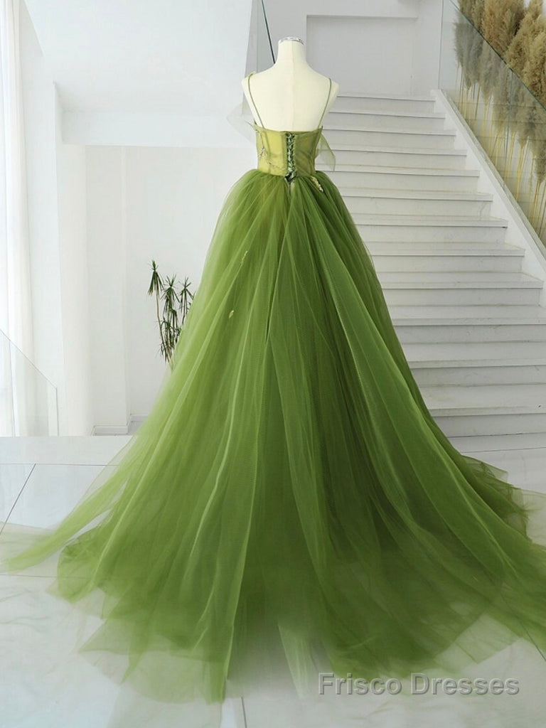 Green Tulle Long Prom Gown, Green Tulle Long Evening Dress Secondary image