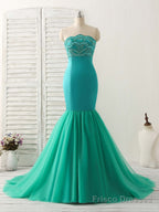 Green Tulle Mermaid Long Prom Dress Green Evening Dress