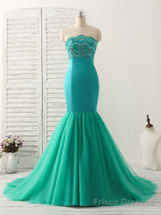 Green Tulle Mermaid Long Prom Dress Green Evening Dress