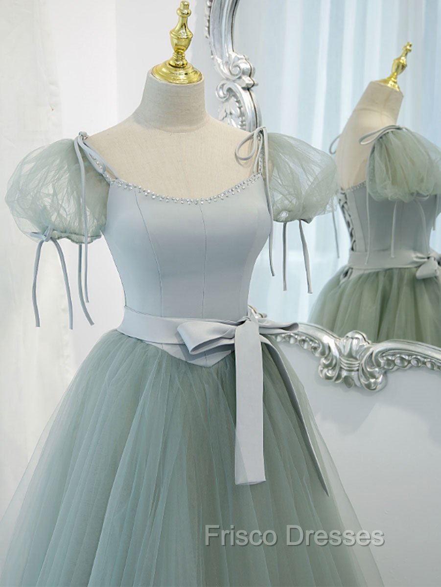 Green Tulle Off Shoulder Long Formal Prom Dress, Green Tulle Formal Dress Secondary image