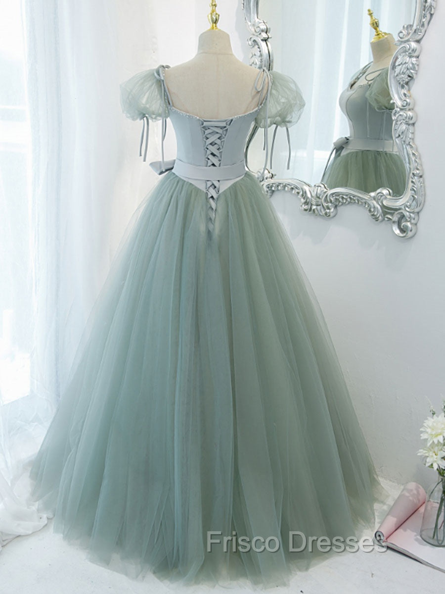 Green Tulle Off Shoulder Long Formal Prom Dress, Green Tulle Formal Dress