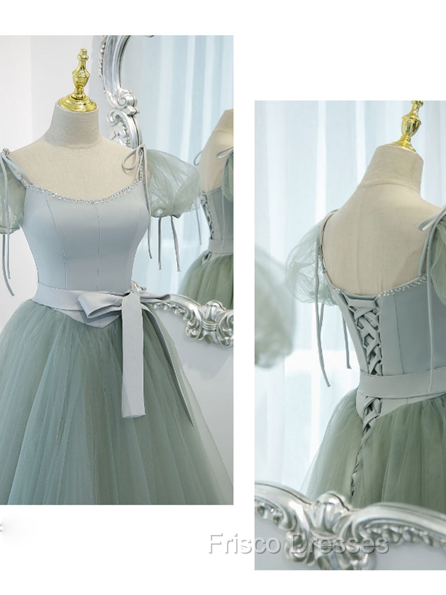 Green Tulle Off Shoulder Long Formal Prom Dress, Green Tulle Formal Dress